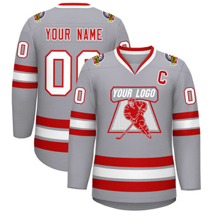 Maillot de hockey de style classique gris rouge-blanc personnalisé