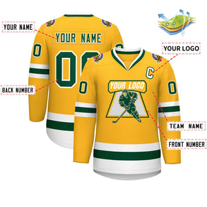 Maillot de hockey de style classique or vert-blanc personnalisé