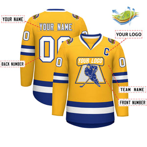 Custom Gold White-Royal Classic Style Hockey Jersey