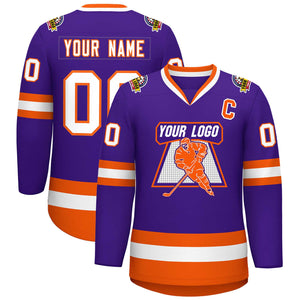 Maillot de hockey de style classique violet blanc-orange personnalisé