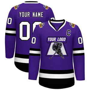 Custom Purple White-Black Classic Style Hockey Jersey