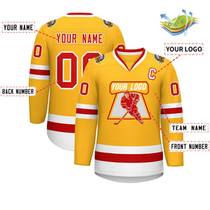 Custom Gold Red-White Classic Style Hockey Jersey