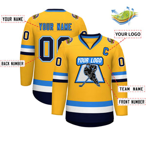 Custom Gold Navy White-Powder Blue Classic Style Hockey Jersey