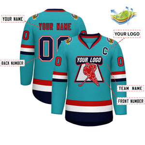 Maillot de hockey de style classique Aqua Navy blanc-rouge personnalisé