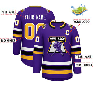 Maillot de hockey de style classique violet or-blanc personnalisé