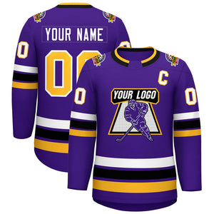 Maillot de hockey de style classique violet or-blanc personnalisé