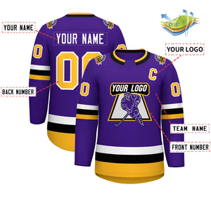 Custom Purple Gold-White Classic Style Hockey Jersey