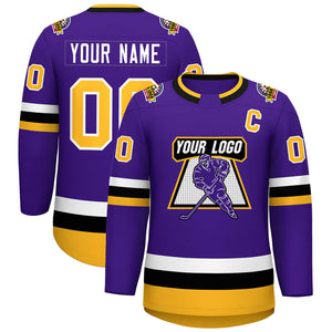 Custom Purple Gold-White Classic Style Hockey Jersey