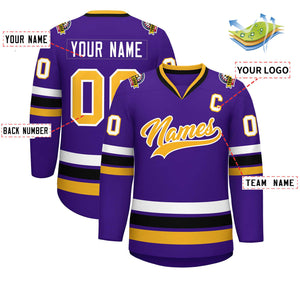 Custom Purple Gold-White Classic Style Hockey Jersey