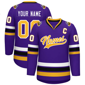 Custom Purple Gold-White Classic Style Hockey Jersey