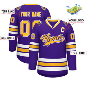 Custom Purple Gold Purple-White Classic Style Hockey Jersey