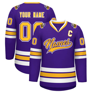 Custom Purple Gold Purple-White Classic Style Hockey Jersey