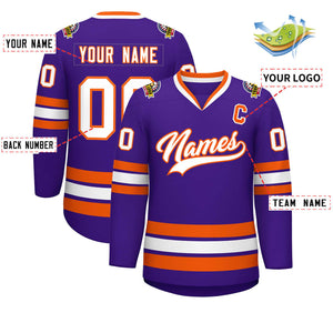 Custom Purple White-Orange Classic Style Hockey Jersey