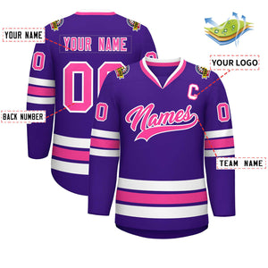 Custom Purple Pink-White Classic Style Hockey Jersey