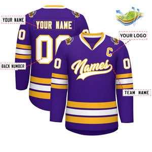 Custom Purple White-Gold Classic Style Hockey Jersey