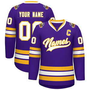 Custom Purple White-Gold Classic Style Hockey Jersey