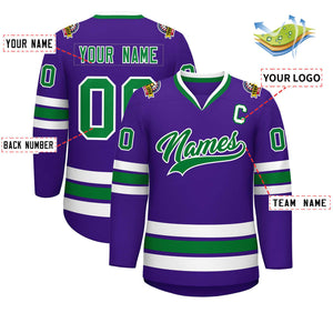 Custom Purple Kelly Green-White Classic Style Hockey Jersey