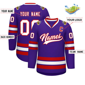 Custom Purple White-Red Classic Style Hockey Jersey