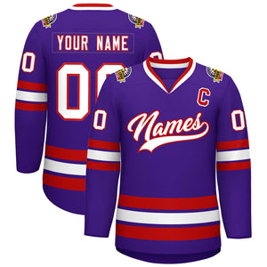 Custom Purple White-Red Classic Style Hockey Jersey