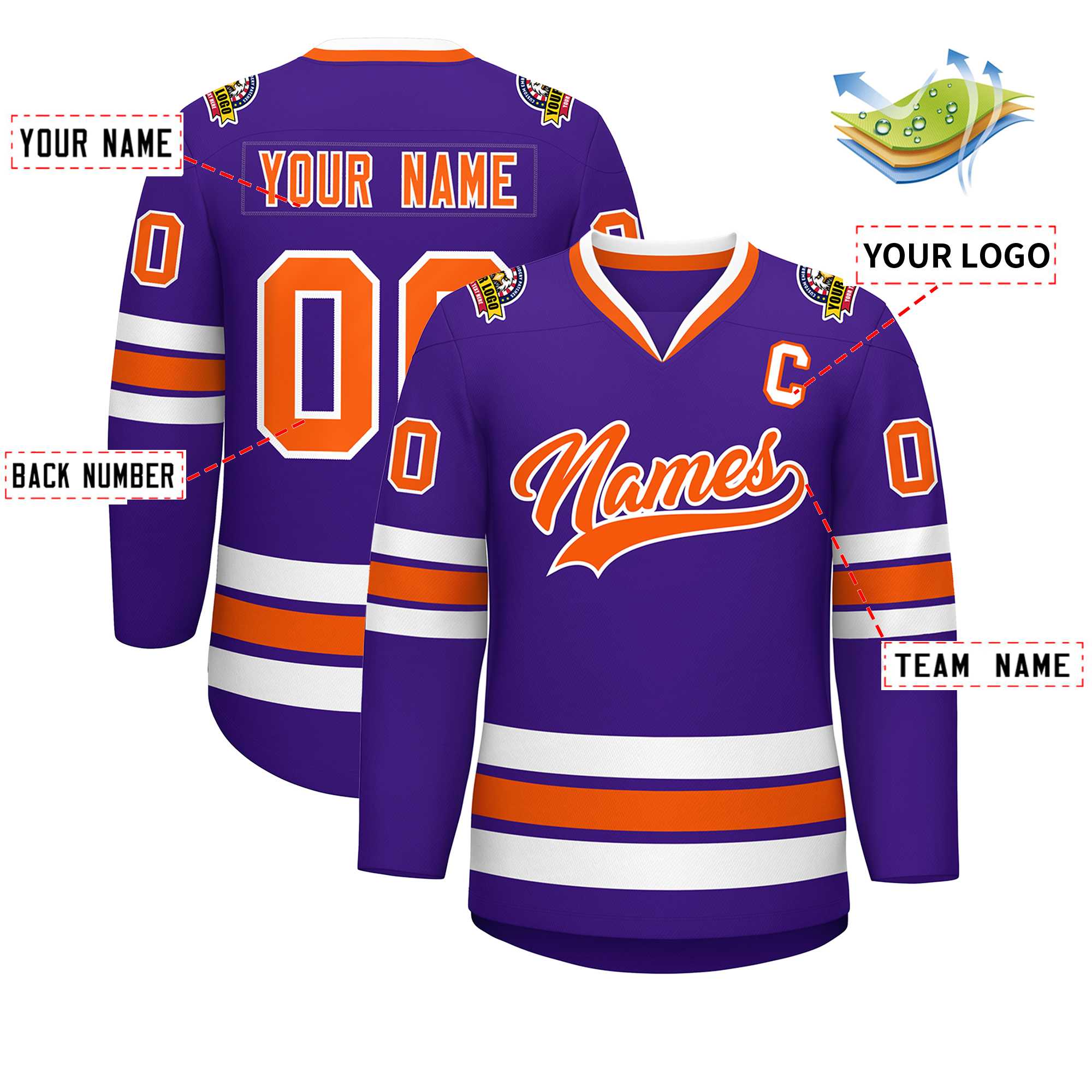 Custom Purple Orange-White Classic Style Hockey Jersey