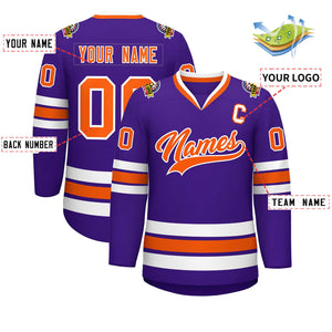 Maillot de hockey de style classique violet orange-blanc personnalisé