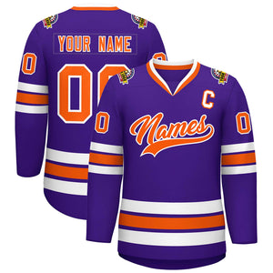 Maillot de hockey de style classique violet orange-blanc personnalisé