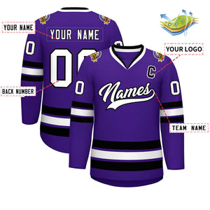 Custom Purple White-Black Classic Style Hockey Jersey