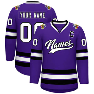 Custom Purple White-Black Classic Style Hockey Jersey