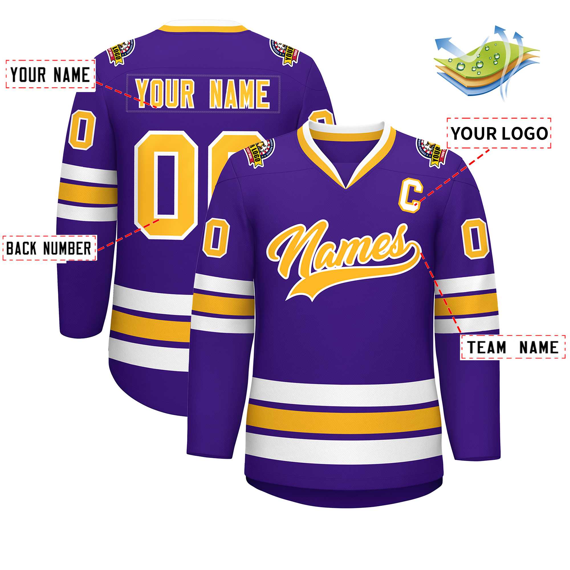 Custom Purple Gold-White Classic Style Hockey Jersey