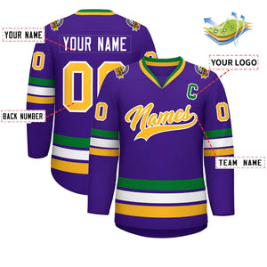 Custom Purple Gold-White Classic Style Hockey Jersey