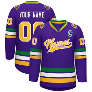 Custom Purple Gold-White Classic Style Hockey Jersey