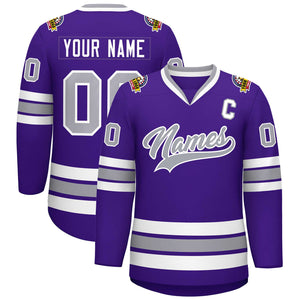 Custom Purple Gray-White Classic Style Hockey Jersey