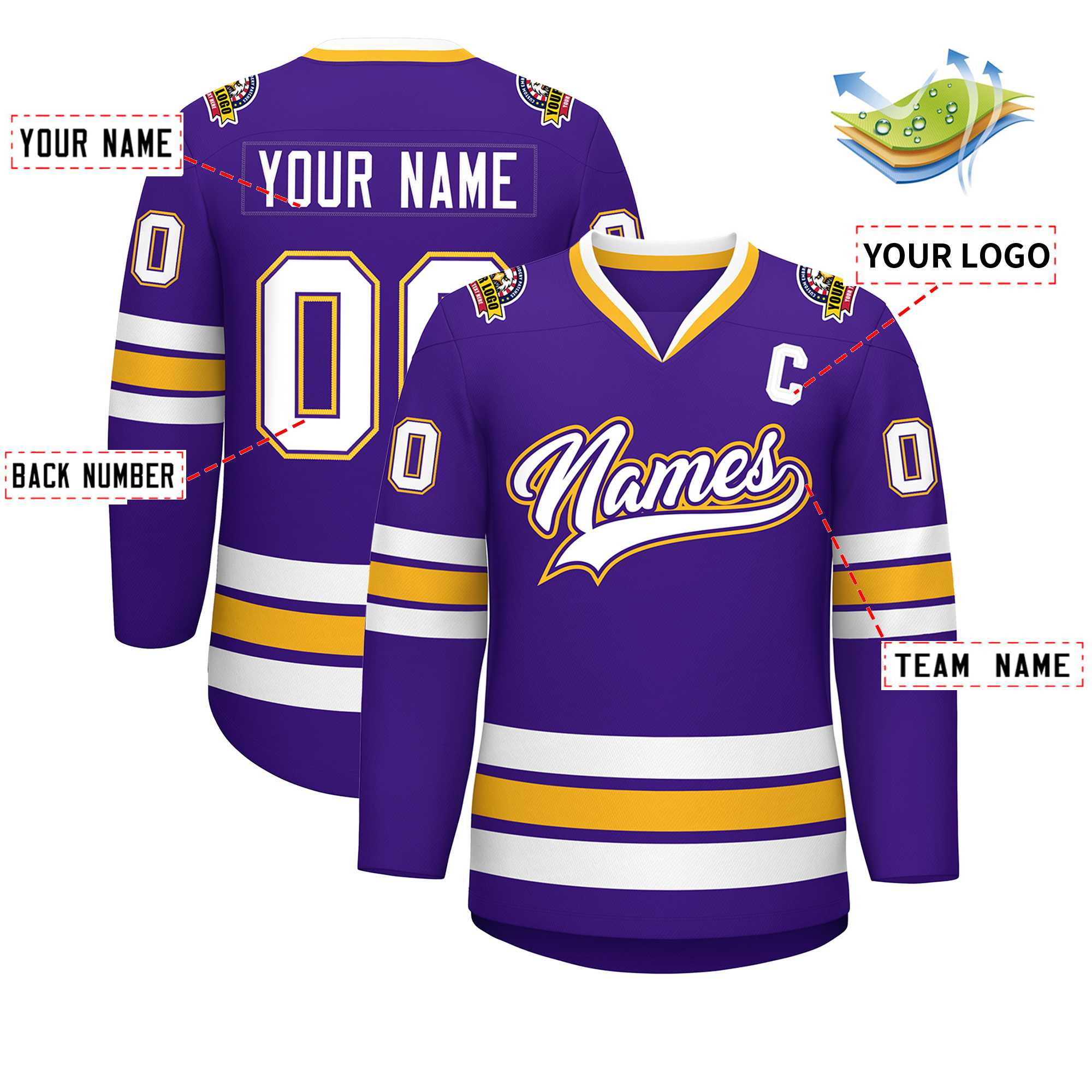 Custom Purple White Purple-Gold Classic Style Hockey Jersey