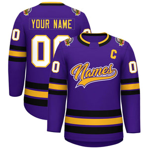 Maillot de hockey de style classique personnalisé violet or violet-blanc