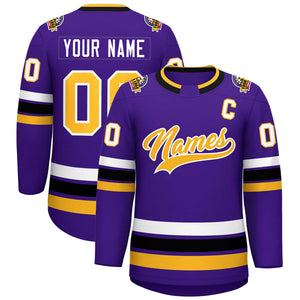 Maillot de hockey de style classique violet or-blanc personnalisé