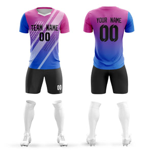 Custom Royal Black Pink Breathable Sport Soccer Sets Jersey