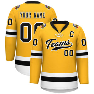 Custom Gold Black-White Lace-Up Neck Hockey Jersey