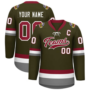 Custom Olive Crimson-White Lace-Up Neck Hockey Jersey