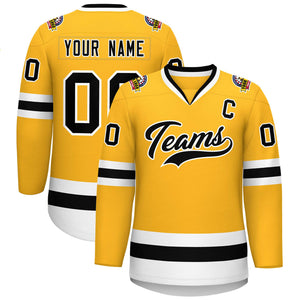 Custom Gold Black-White Classic Style Hockey Jersey