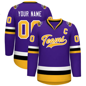 Custom Purple Gold-White Classic Style Hockey Jersey