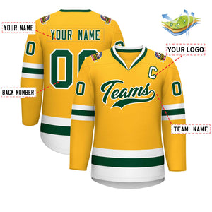 Custom Gold Green-White Classic Style Hockey Jersey