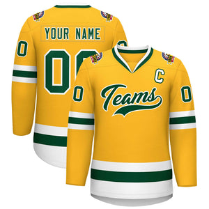 Custom Gold Green-White Classic Style Hockey Jersey