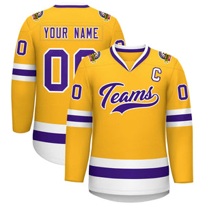 Maillot de hockey de style classique personnalisé or violet-blanc