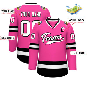 Maillot de hockey de style classique rose blanc-noir personnalisé