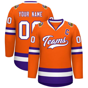 Maillot de hockey de style classique orange blanc-violet personnalisé