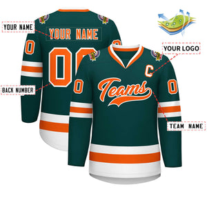 Maillot de hockey de style classique personnalisé vert minuit orange-blanc