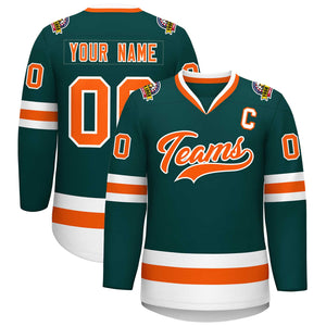 Maillot de hockey de style classique personnalisé vert minuit orange-blanc