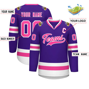 Maillot de hockey de style classique violet rose-blanc personnalisé