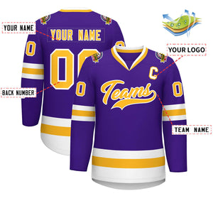 Custom Purple Gold-White Classic Style Hockey Jersey