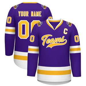 Custom Purple Gold-White Classic Style Hockey Jersey